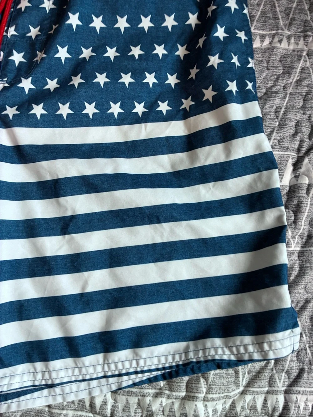 Men's OLD NAVY Blue & White Stars &  Stripes Swim Trunks w/ Red Drawstring Sz L